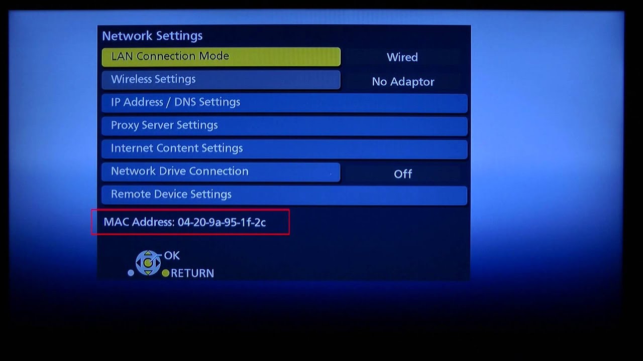 howto find mac address for samsung tv